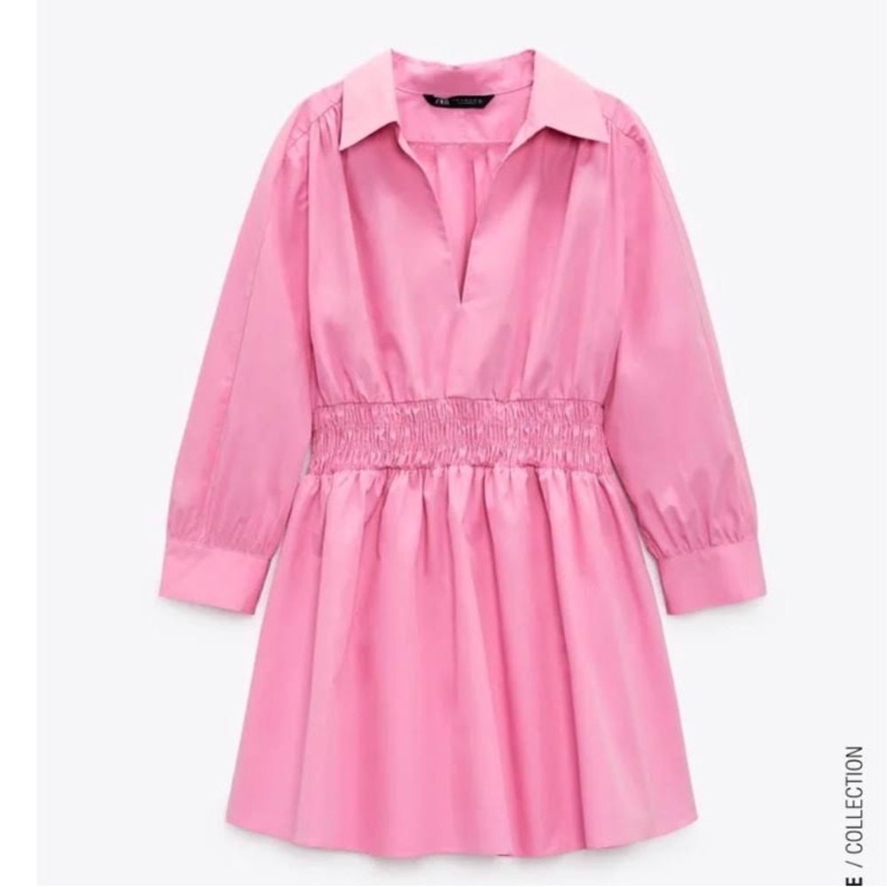 Zara short pink poplin, long sleeve dress